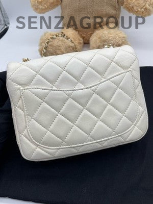 Chanel Classic Flap Gold Ball Chain Shoulder Bag White Diamond Quilted
