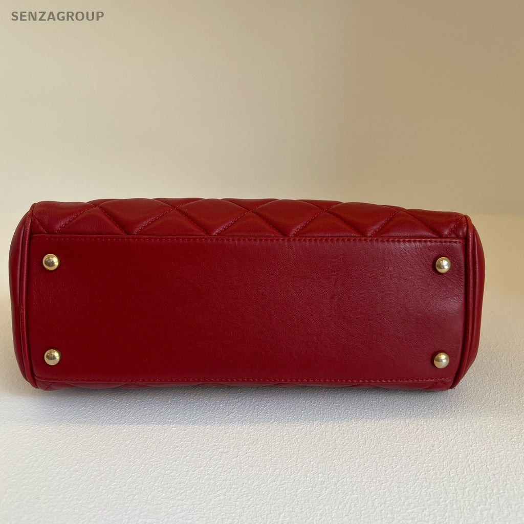 CHANEL Tote Diamond Pattern Chain Shoulder bag Red Gold Women