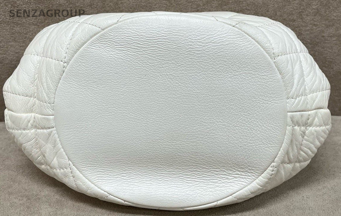 Chanel Lambskin Bucket Chain Shoulder Bag White Gold Women Classic