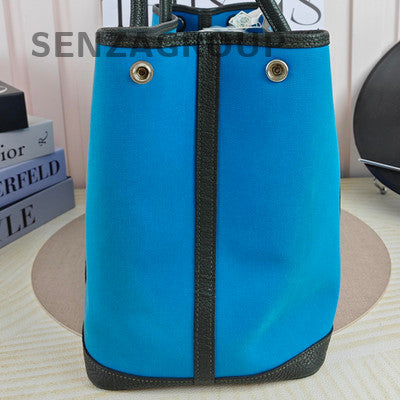 Hermès Garden Party 36 Blue Black Canvas Leather Tote Bag Silver Hardware