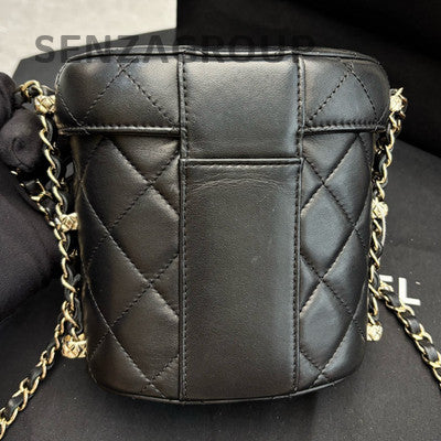 Chanel Black Gold Buckle Round Bucket Bag Chain Crossbody Classic Women