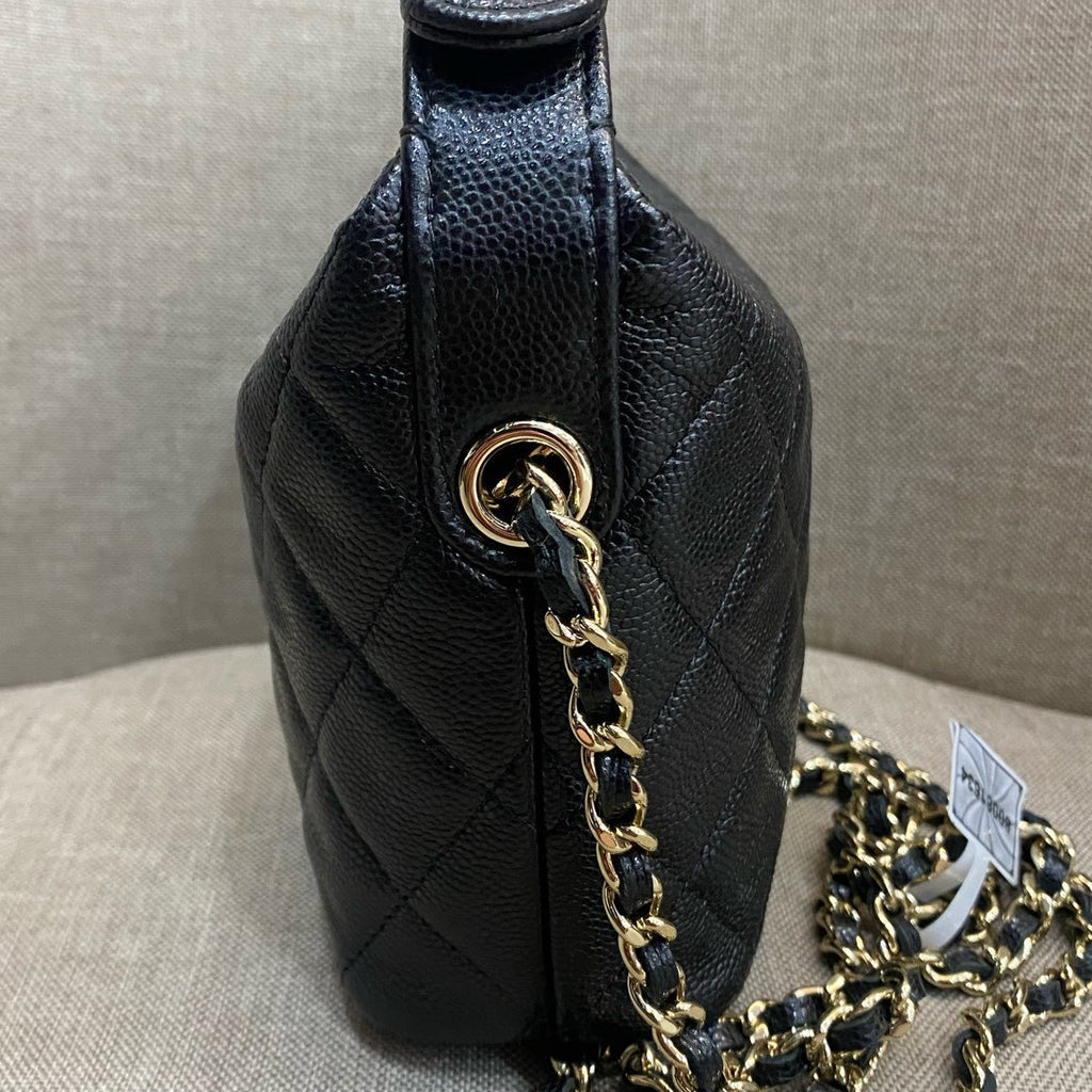 Chanel 25C Black Gold Quilted Chain Shoulder Bag Classic Women's Fashion