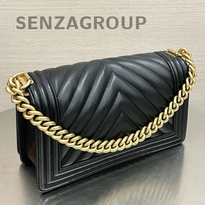Chanel Le Boy Black Calfskin V-Stitch Medium Chain Shoulder Bag Classic