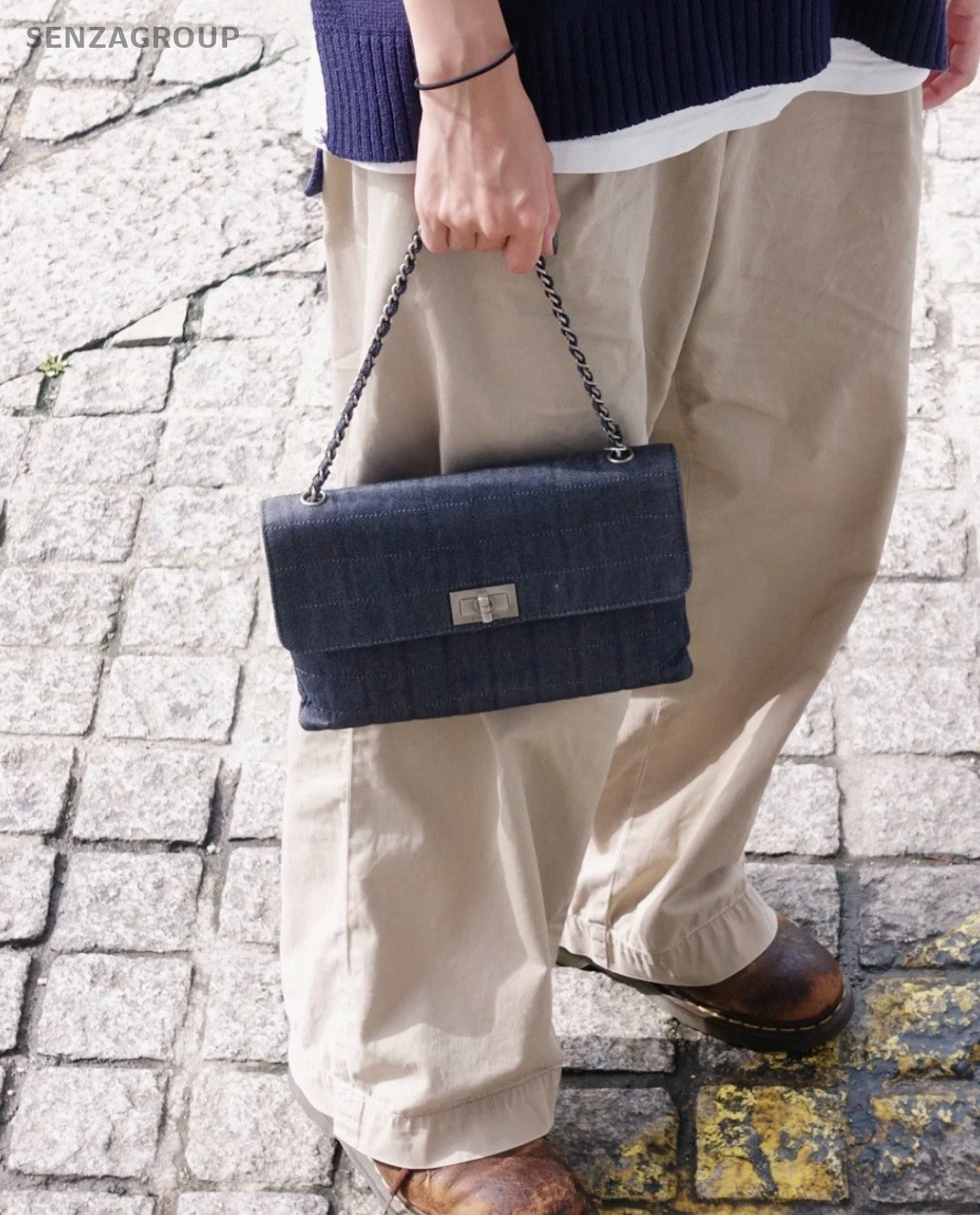 CHANEL 2.55 Denim Chain Shoulder bag Crossbody Women Blue