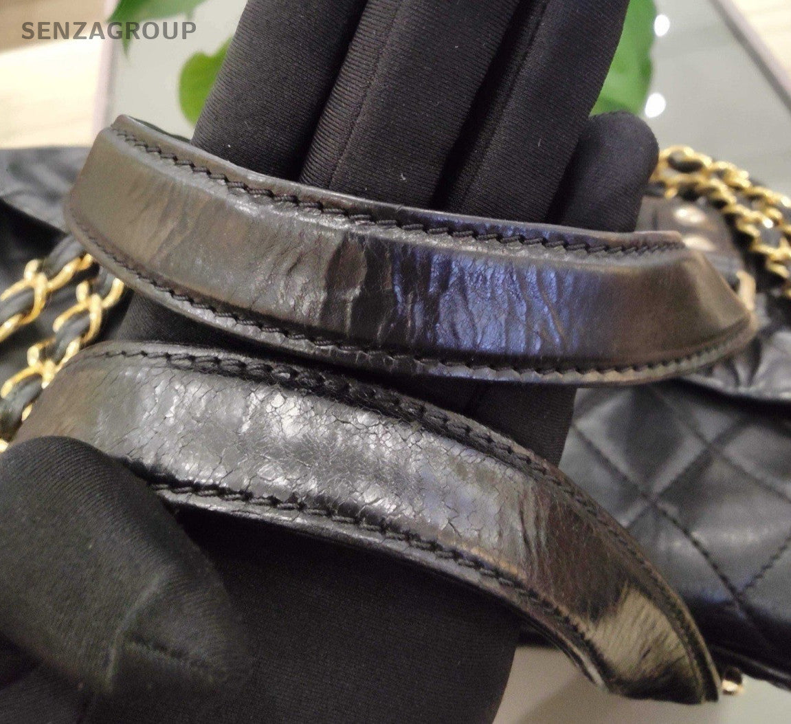 Chanel Diamond GM Chain Shoulder Bag Top Handle Bag Black Gold Women Classic