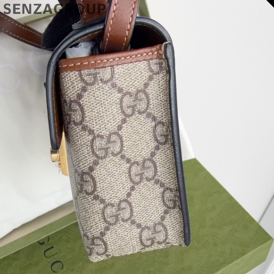 Gucci Padlock Ophidia Top Handle Crossbody Brown Gold Women Classic