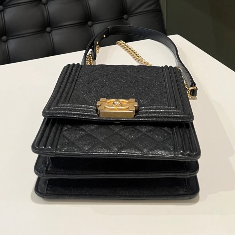Chanel Boy Bag Black Gold Shoulder Bag Crossbody Excellent