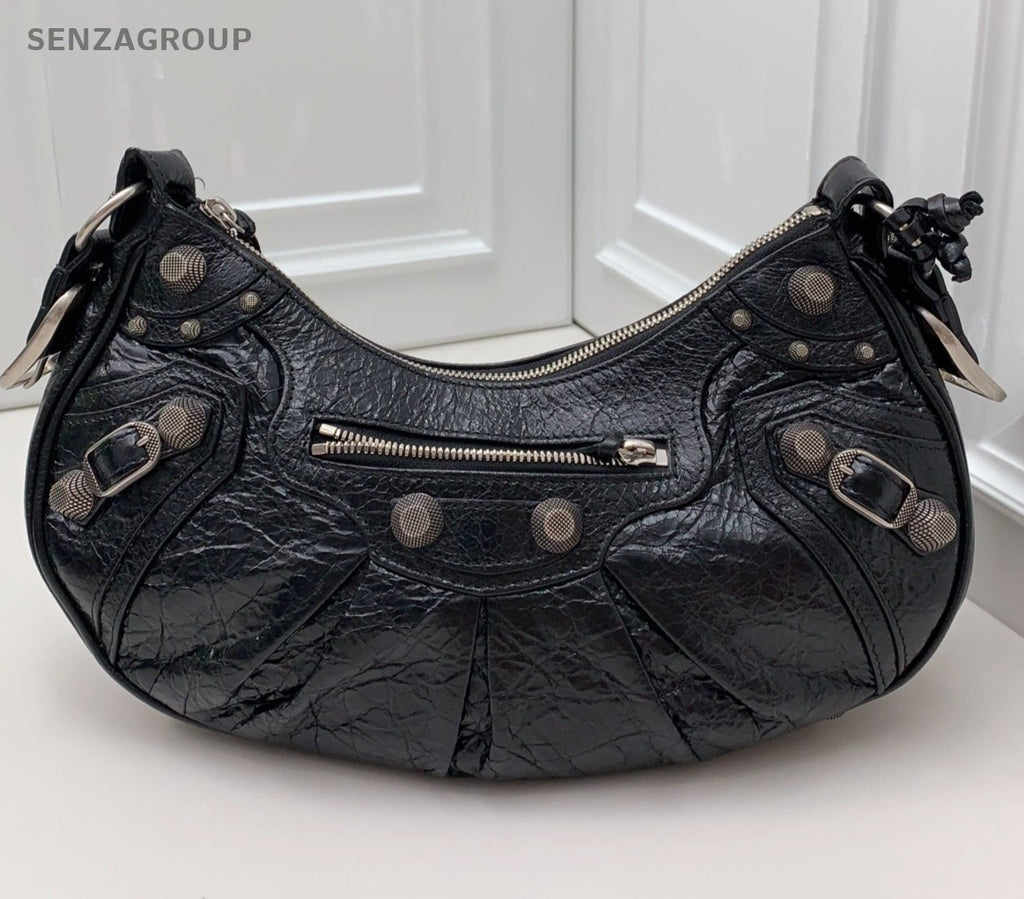 Balenciaga City 2Way Crossbody Shoulder Bag Black Silver Women Classic Fashion