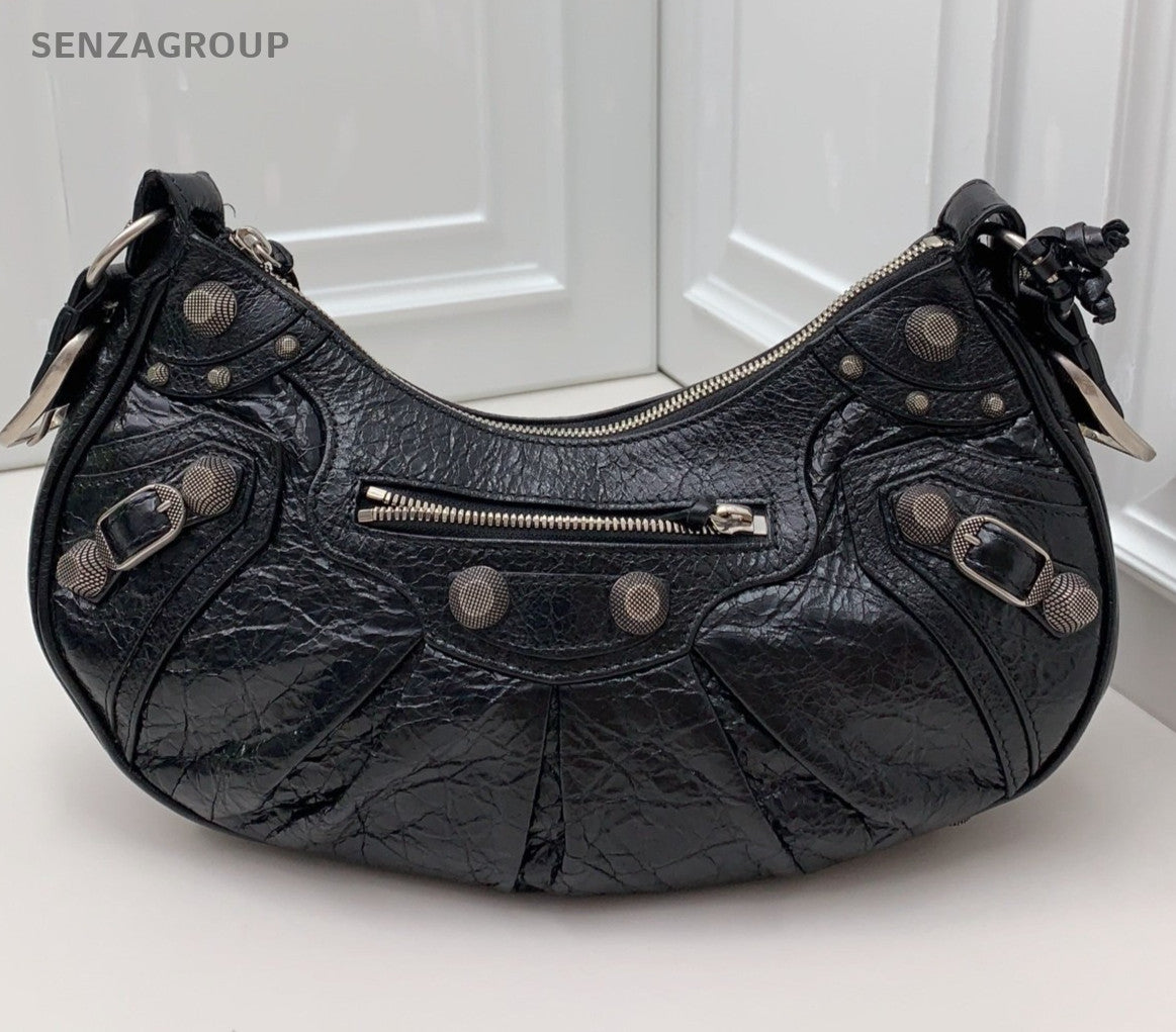 Balenciaga City 2Way Crossbody Shoulder Bag Black Silver Women Classic Fashion