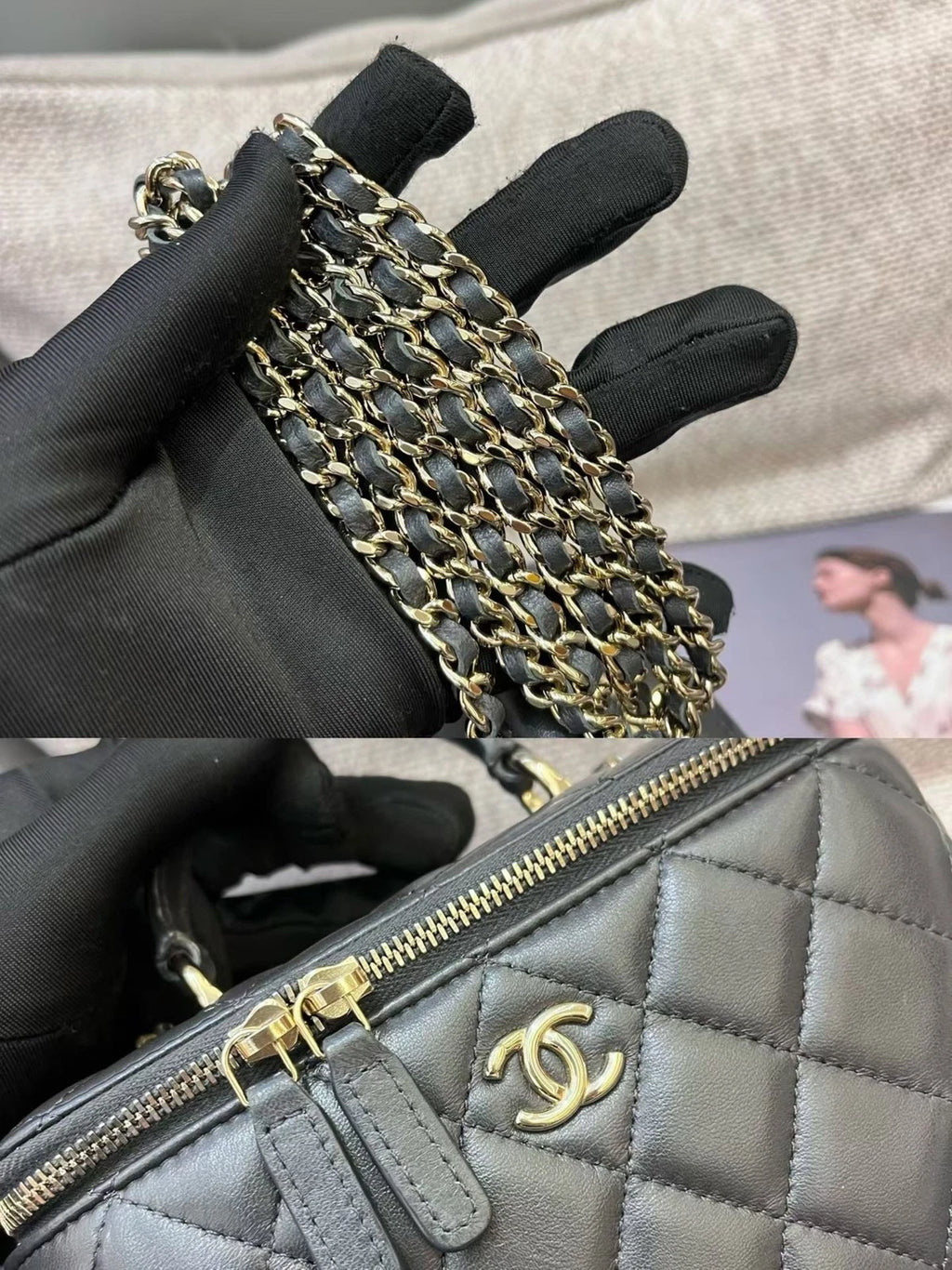 Chanel Trendy CC Lambskin Chain Top Handle Crossbody Gray Gold Women Classic