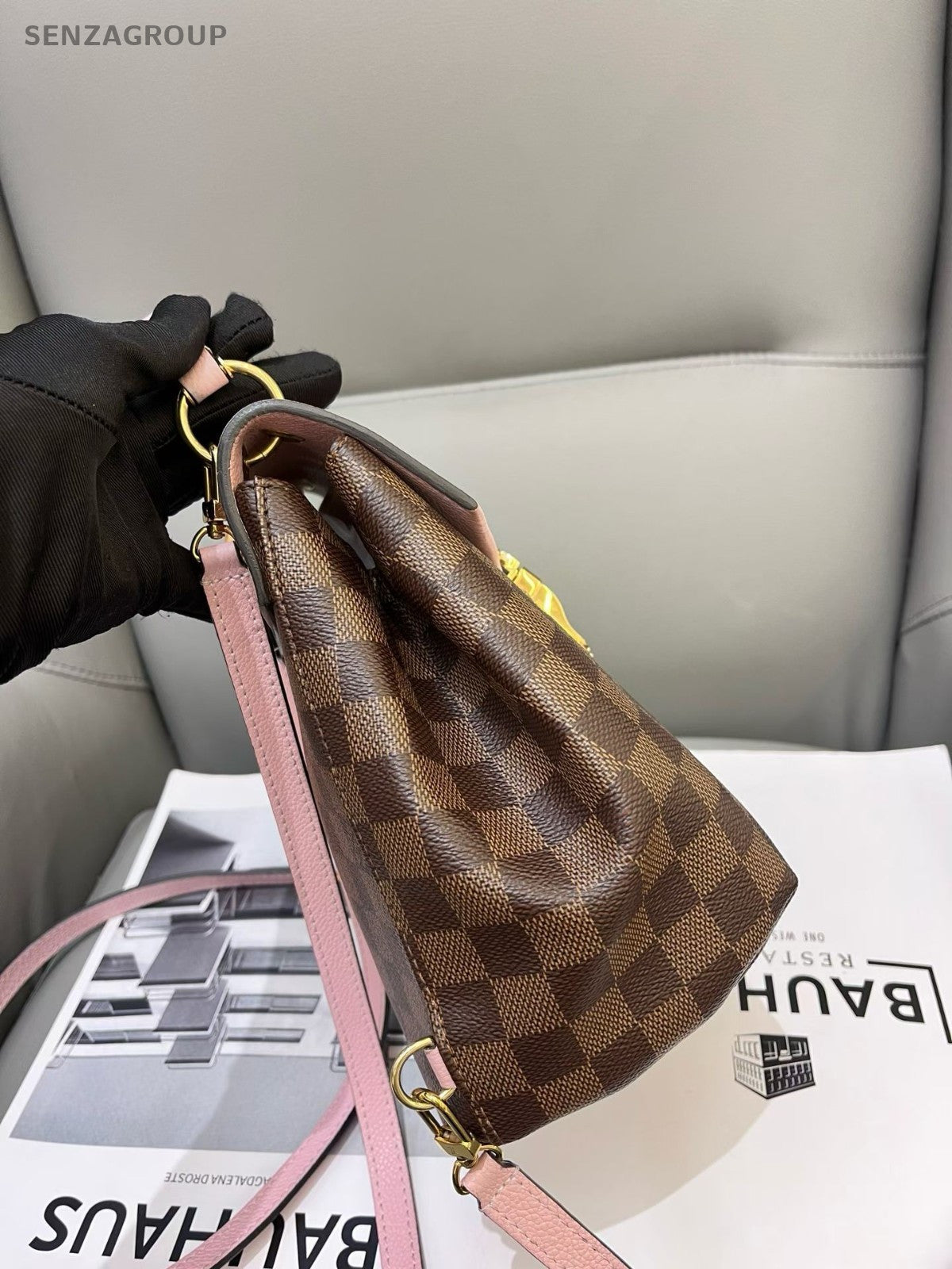 Louis Vuitton Clapton Backpack Damier Ebene Top Handle Brown Pink Women