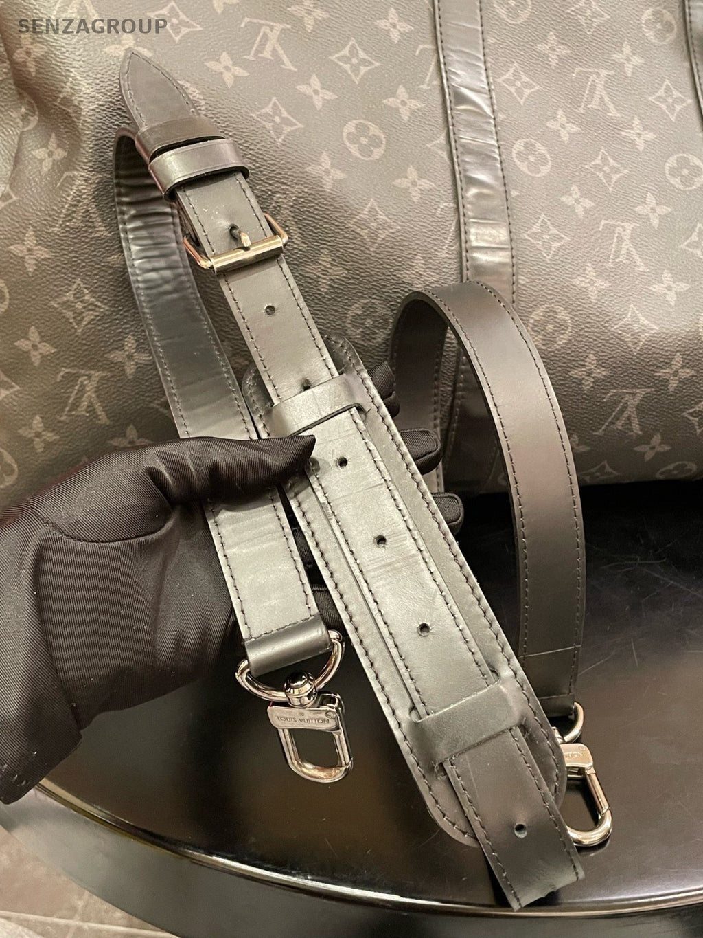 Louis Vuitton Keepall55 Monogram Handbag Crossbody Black Unisex Adults