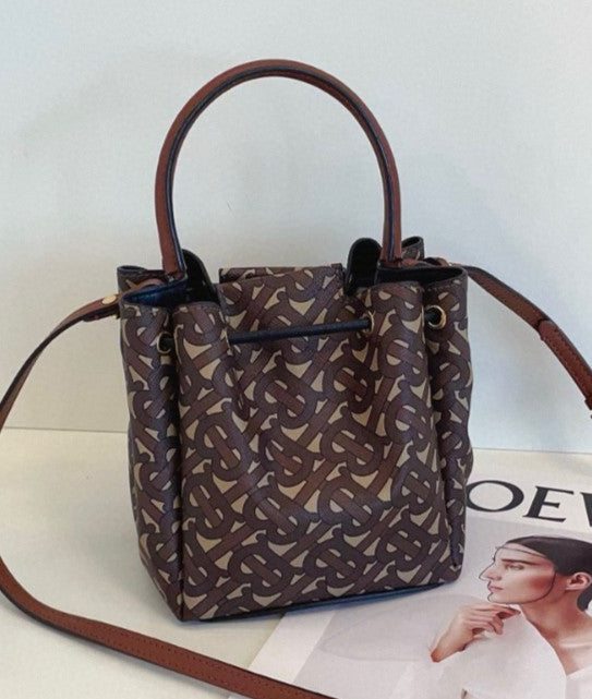 Burberry Top Handle Bucket Drawstring 2way Shoulder Handbag Monogram Women