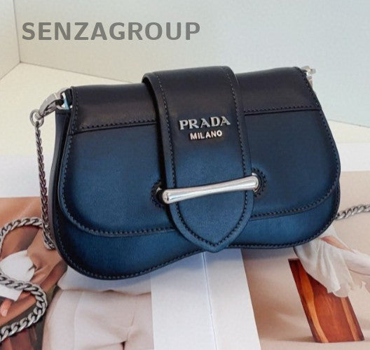 Prada Sidonie Chain Shoulder Bag Crossbody Black Silver Women Classic