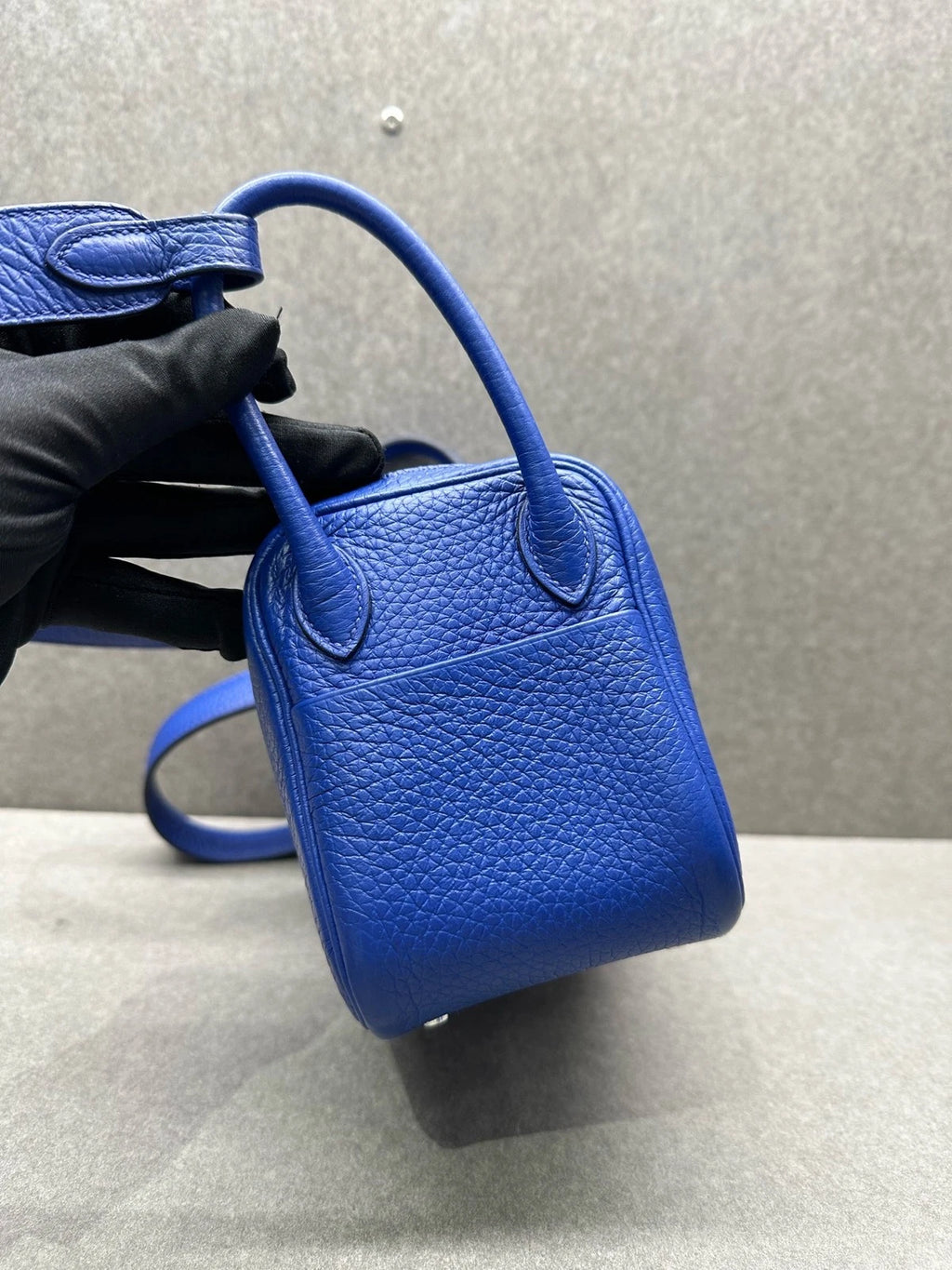 Hermes Mini Lindy TC Leather Blue Shoulder Handbag Crossbody Women
