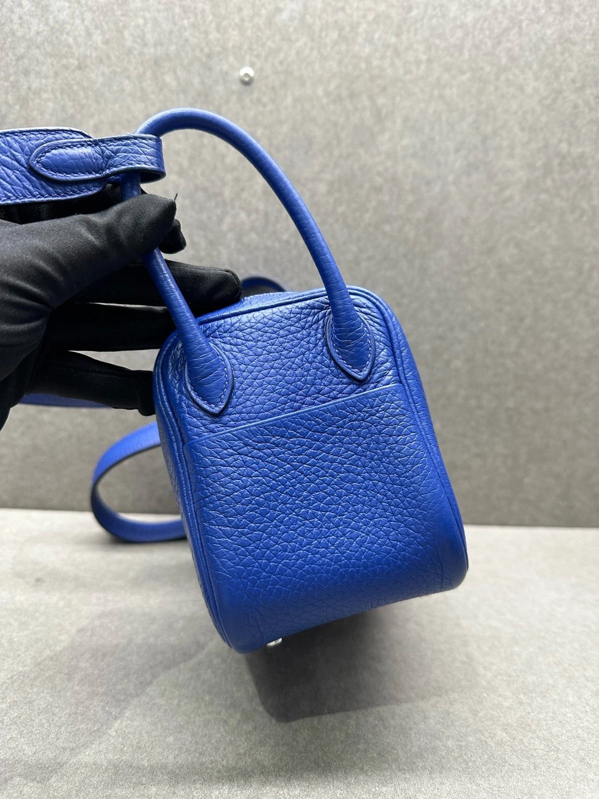 Hermes Mini Lindy TC Leather Blue Shoulder Handbag Crossbody Women