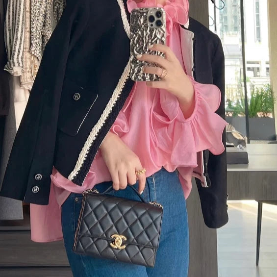 Chanel Lambskin Diamond Chain Shoulder Crossbody Bag Black Gold Hardware Women S