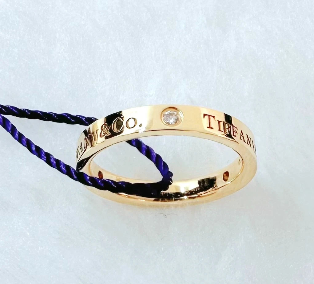 Excellent Authentic Tiffany &amp; Co. 18K Rose Gold 3 Diamonds Band Ring EU51/US5.75