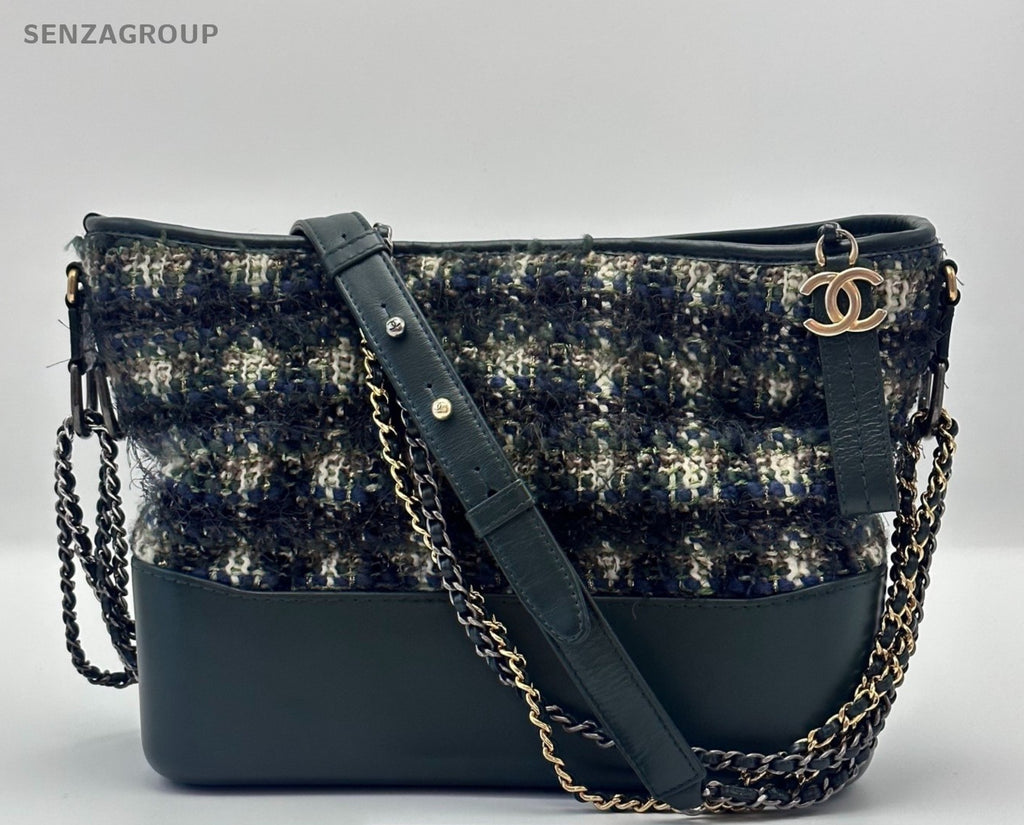 Chanel Gabrielle MM wool fabric Chain Shoulder bag dark green Women