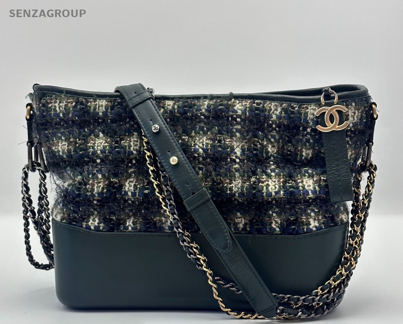 Chanel Gabrielle MM wool fabric Chain Shoulder bag dark green Women
