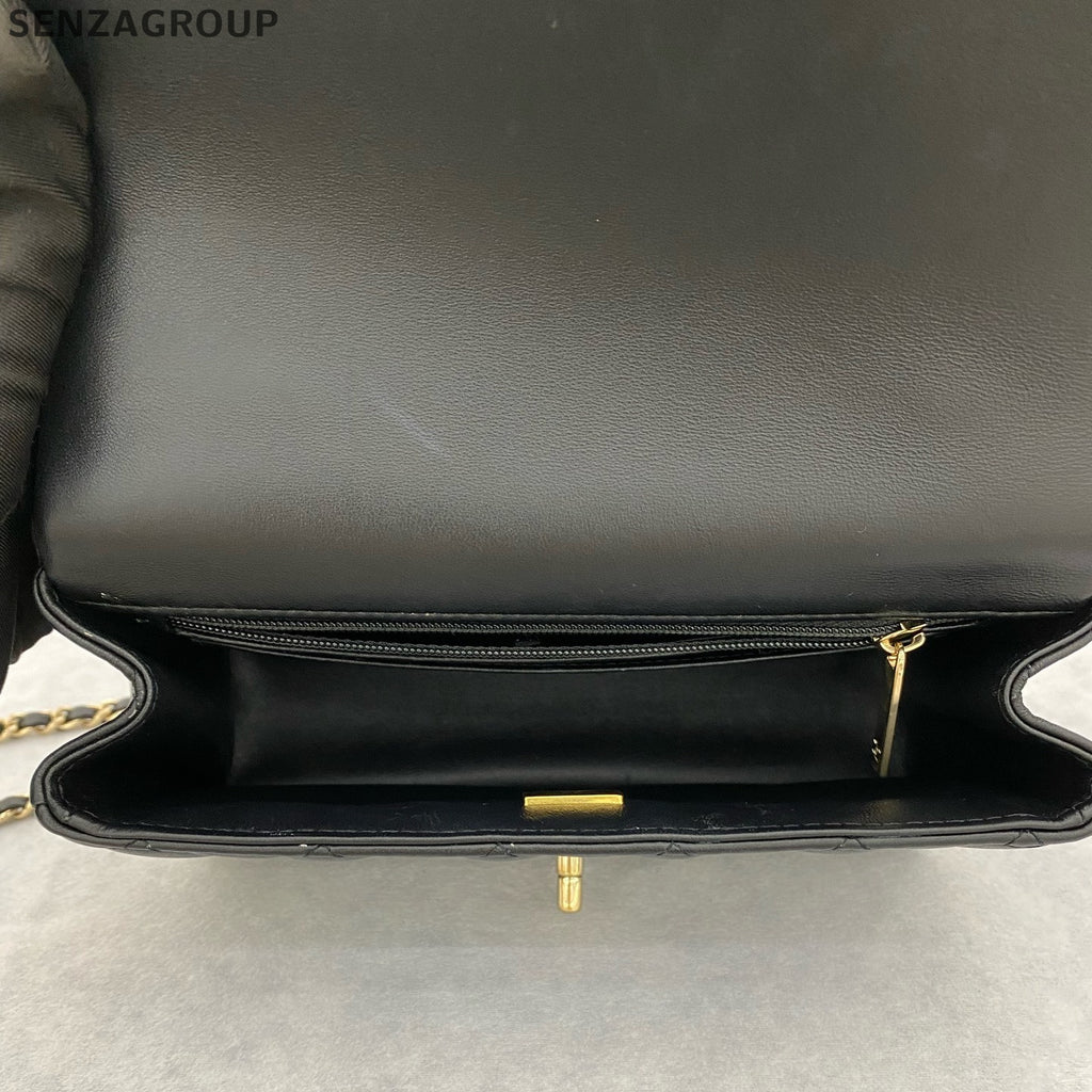 Chanel Classic Flap Mini Black Gold Lamb Leather Shoulder Bag Lion Charm