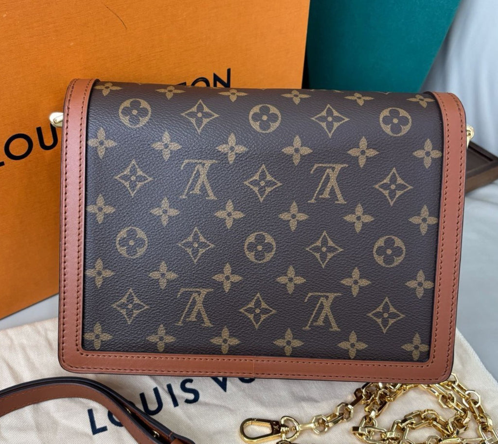 Louis Vuitton Dauphine MM Monogram Chain Shoulder Bag Crossbody Brown Gold Women