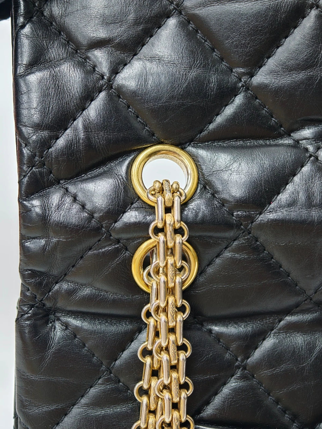 Chanel 2.55 GM Calfskin Chain Shoulder Bag Crossbody Deep Blue Gold Women