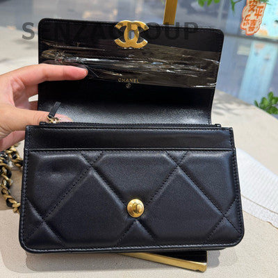 Chanel 19 Bag WOC Black Gold Lambskin Chain Shoulder Crossbody Bag
