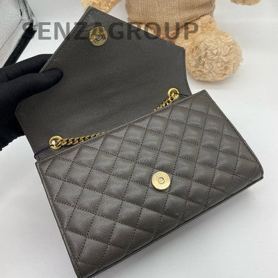 Saint Laurent Envelope Small Chain Shoulder Bag Grey Gold Women's Classic