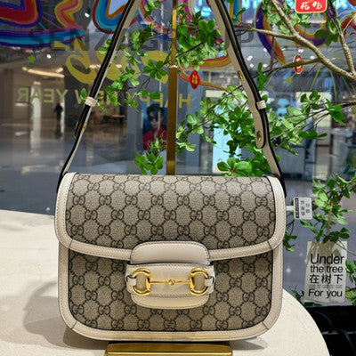 Gucci Horsebit 1955 White GG Supreme Canvas Shoulder Bag for Women