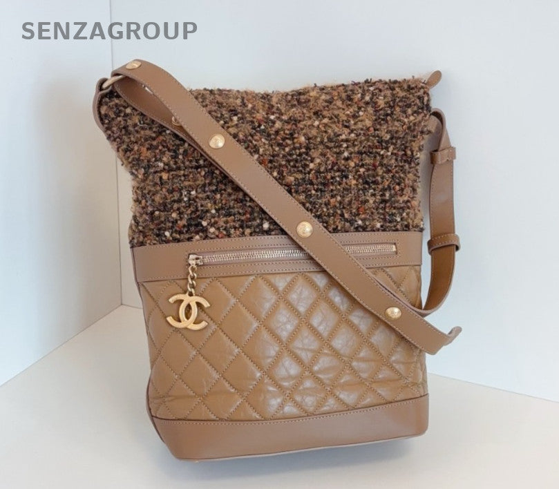 Chanel Diamond Hobo Shoulder Bag Brown Gold Used Women Classic