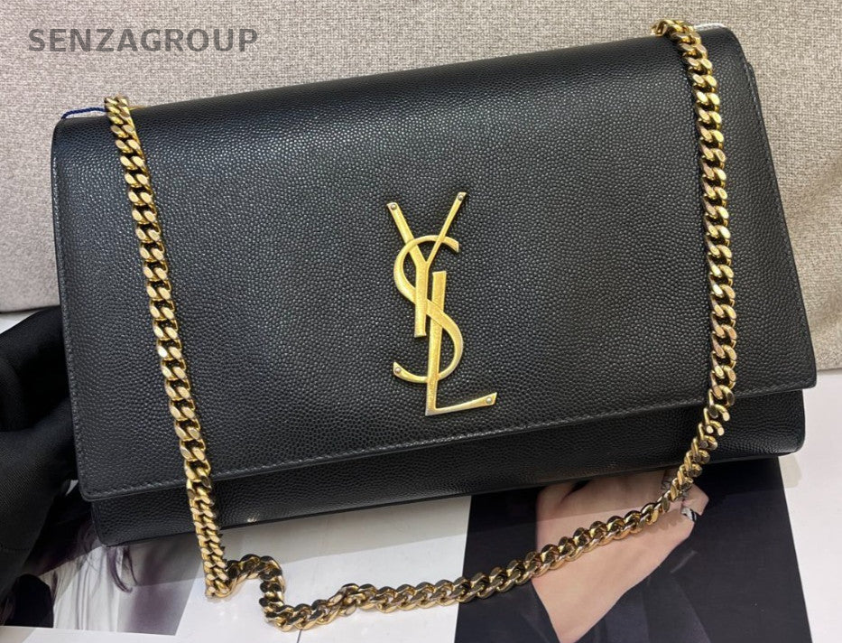 Saint Laurent Kate MM Calfskin Chain Shoulder Bag Crossbody Black Gold Women