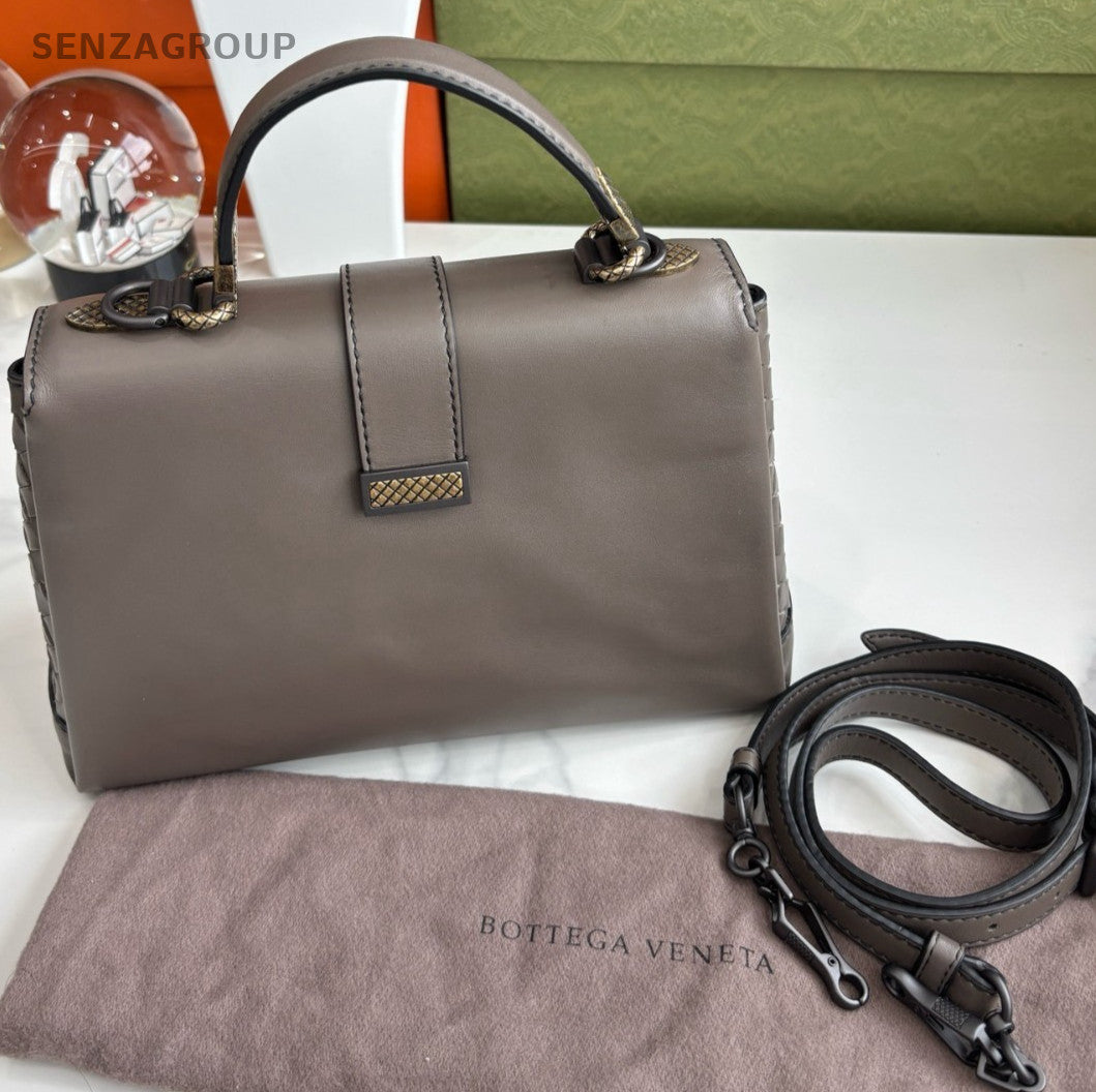 BOTTEGA VENETA Piazza Top handle Shoulder handbag Leather Weaving Dark grey