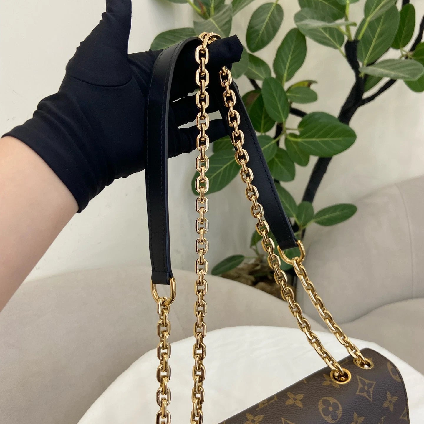 Louis Vuitton Marceau Chain Shoulder Bag Crossbody Brown Gold Women Classic