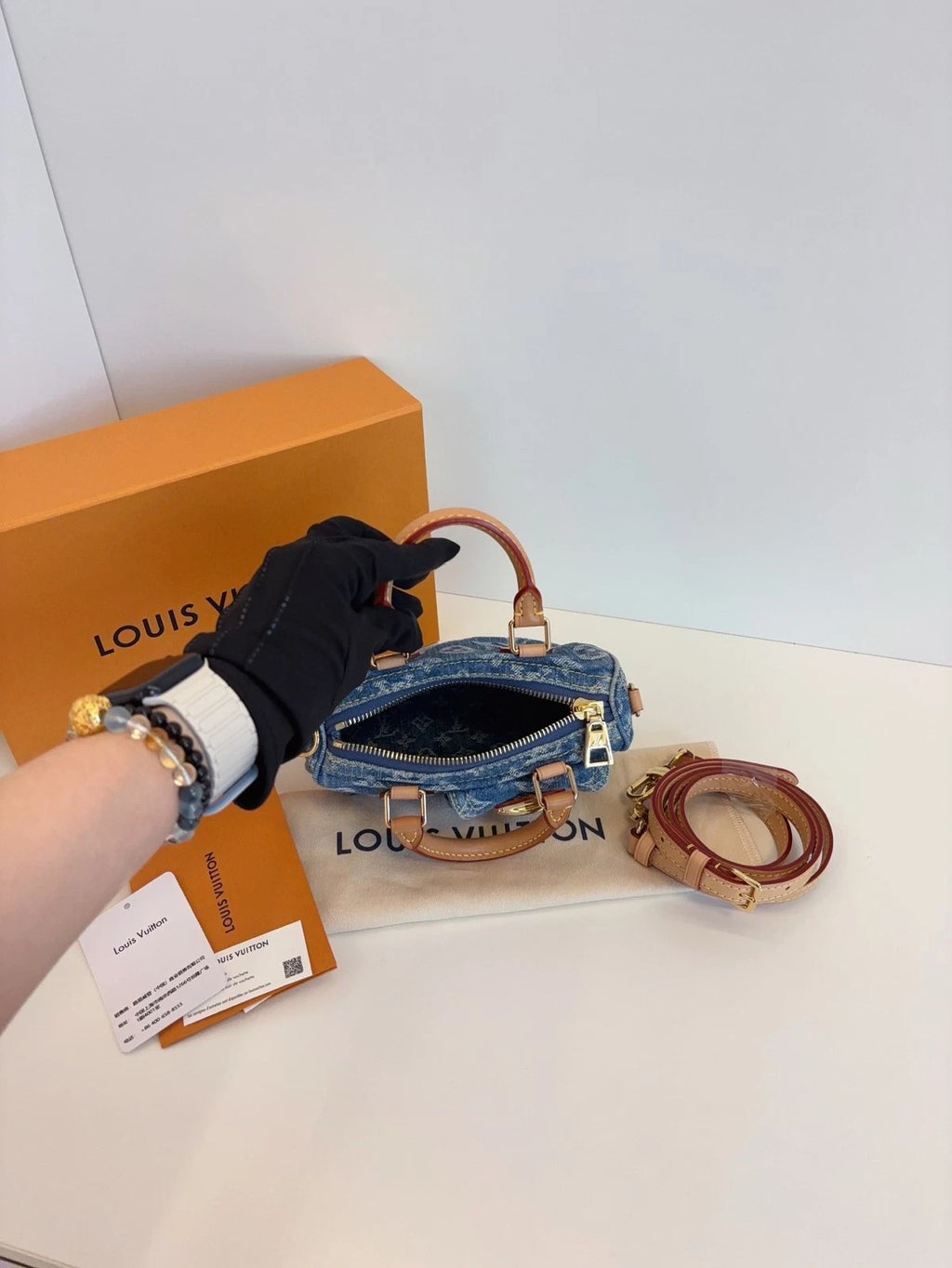 Louis Vuitton Speedy Nano Handbag Women's Crossbody Bag Blue Denim Monogram
