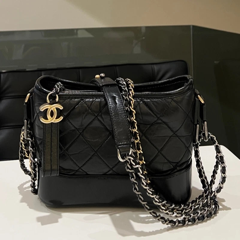 Auth Chanel Small Gabrielle Hobo Black Gold Hardware Crossbody