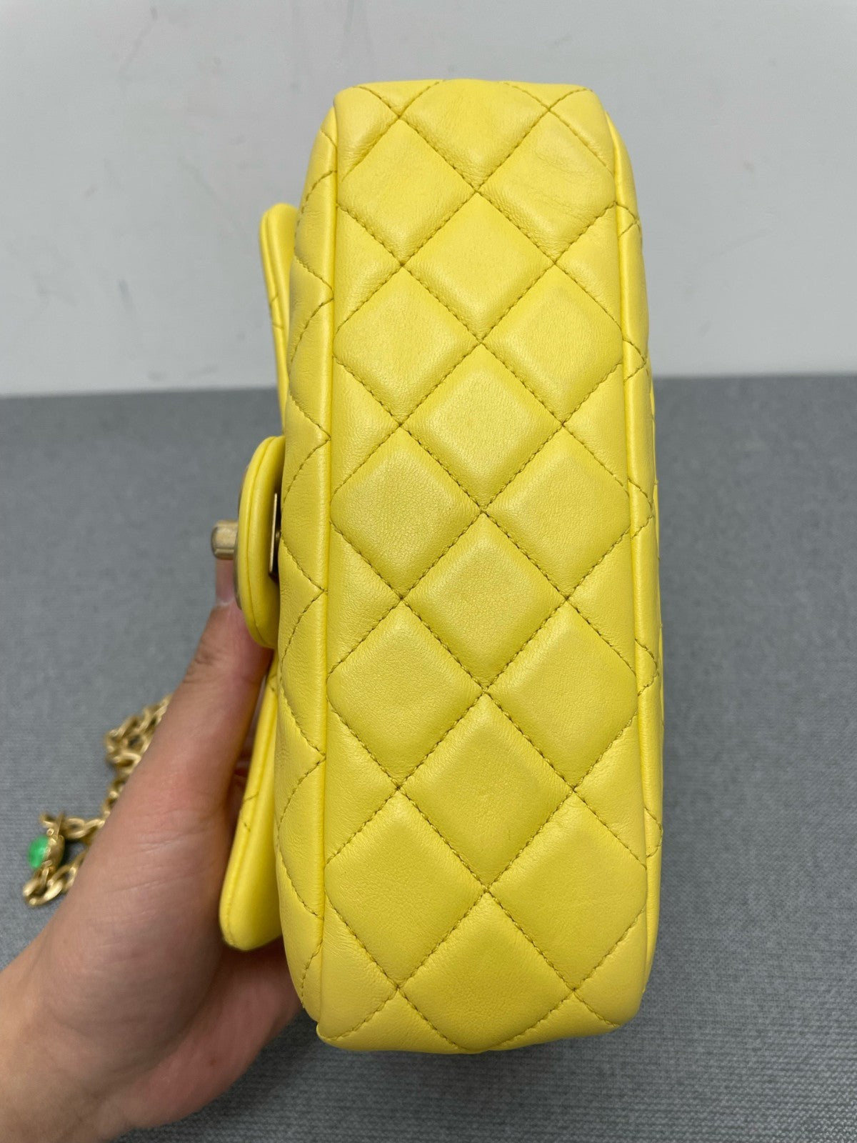 Chanel Classic Flap Mini Chain Shoulder Bag Yellow Gold Diamond Women Fashion