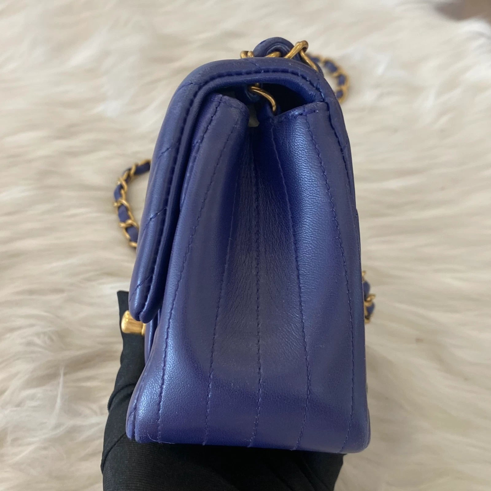Chanel Classic Flap Blue Gold V-Pattern Chain Shoulder Bag