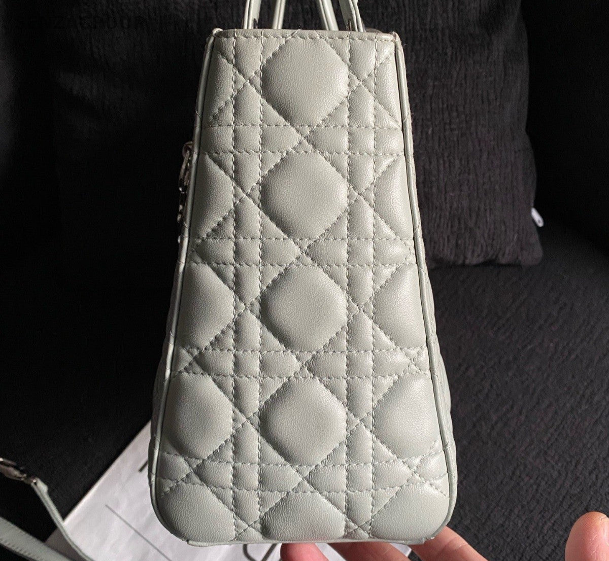 Christian Dior Lady Dior 2Way Top Handle Bag Crossbody Blue Silver Women Classic