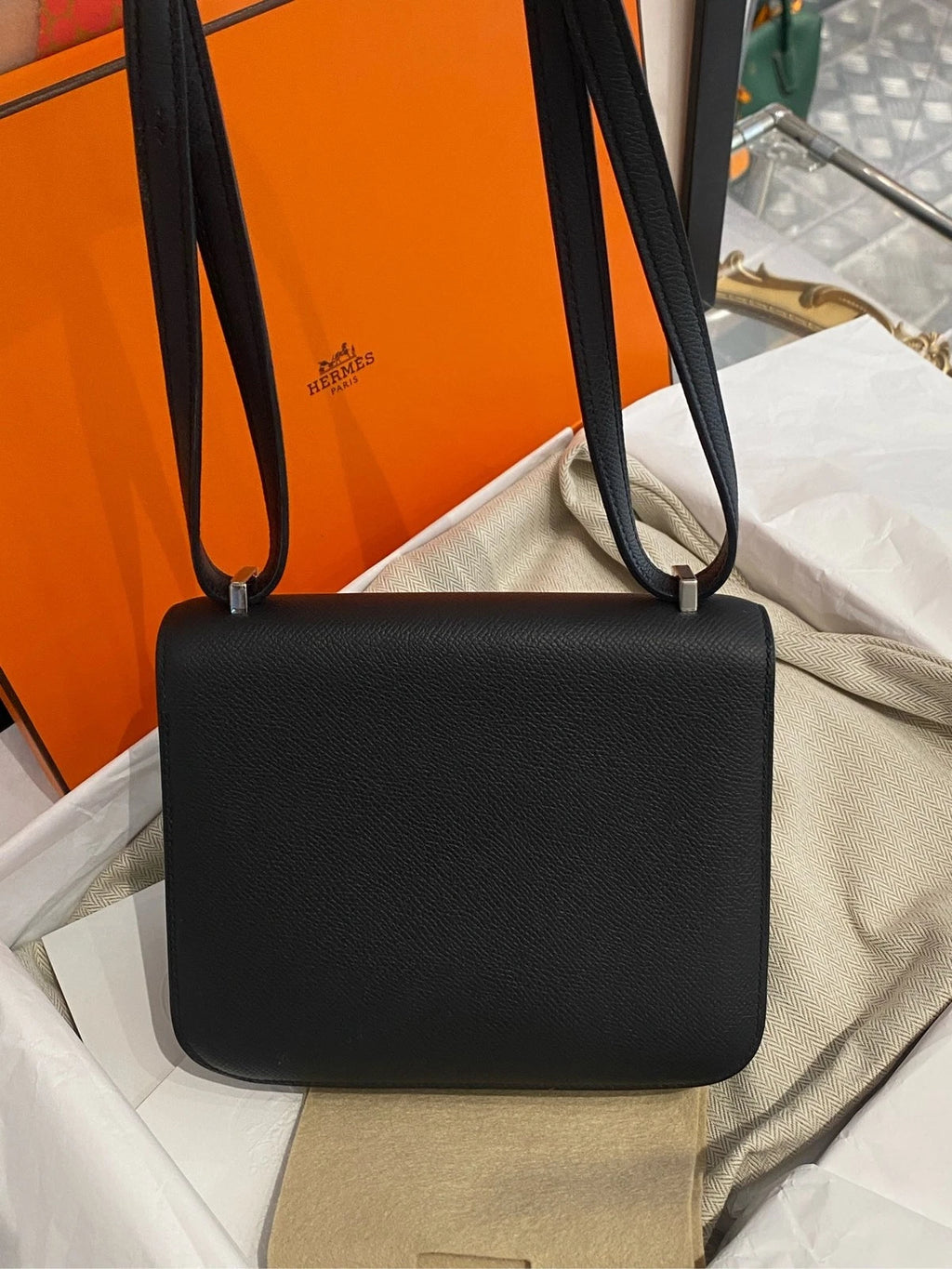 Hermes Constance Mini Black Epsom Leather Crossbody Bag For Women