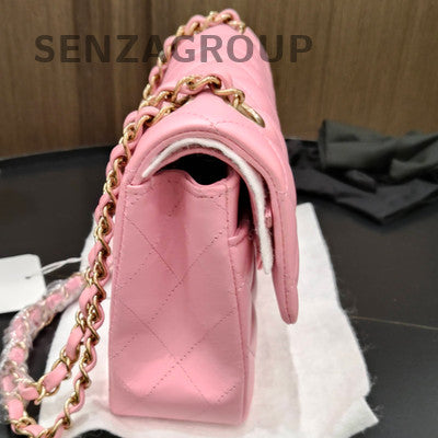 Chanel Classic Flap Small Pink Gold Lambskin Quilted Chain Shoulder Bag