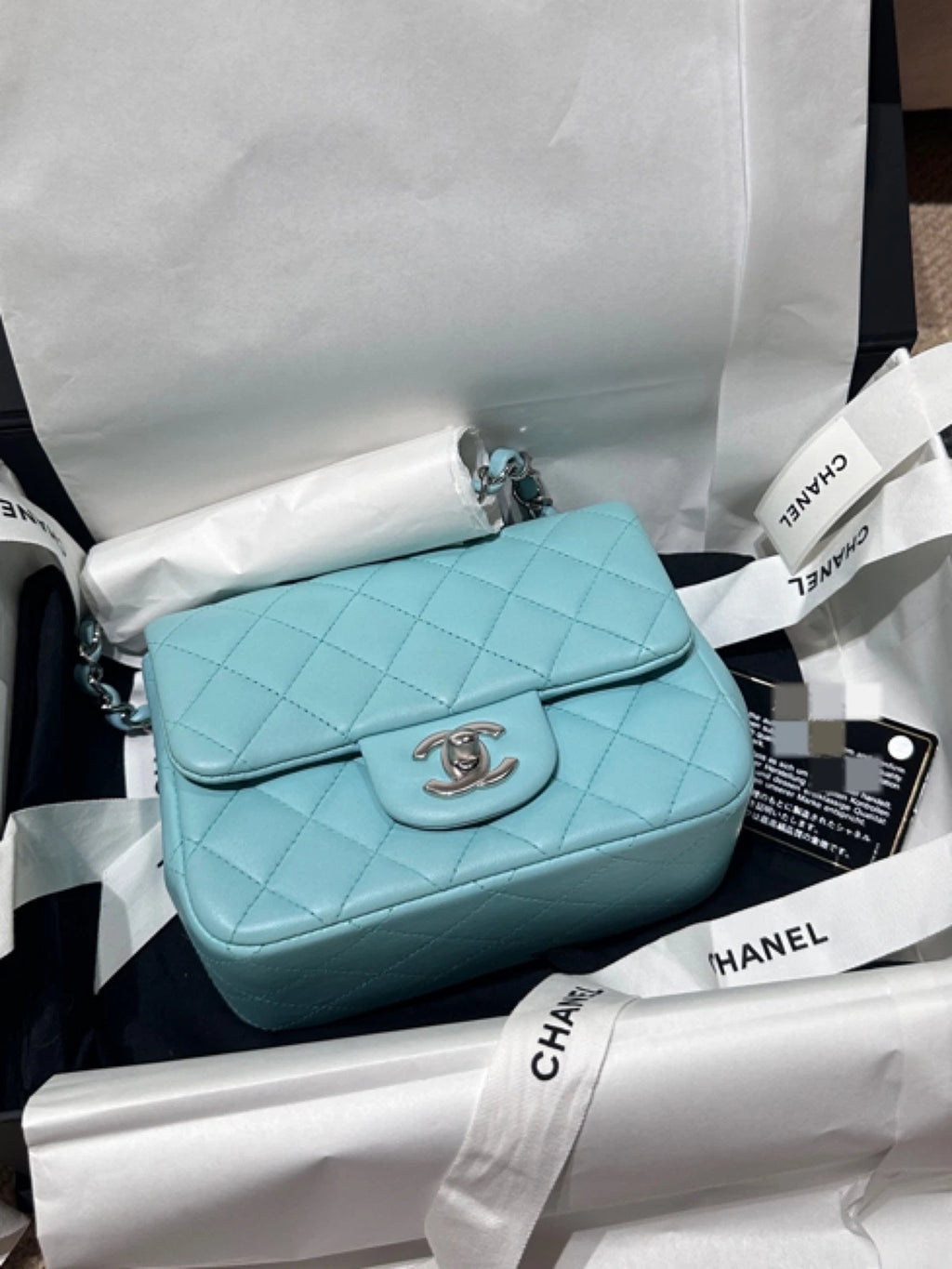 Chanel Tiffany Blue Calfskin Square Crossbody Bag For Women