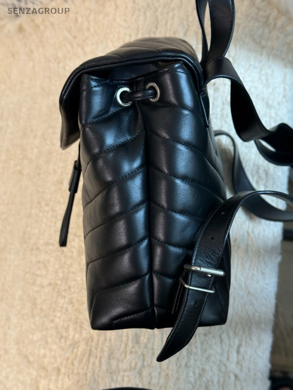YSL Saint Laurent LouLou Backpack PM Top Handle Shoulder bag Black Women