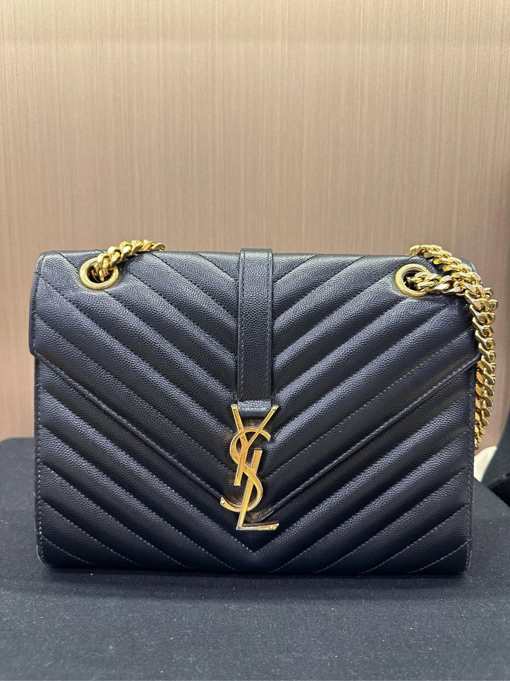 YSL Black Gold Medium Calfskin Envelope Shoulder Bag For Women
