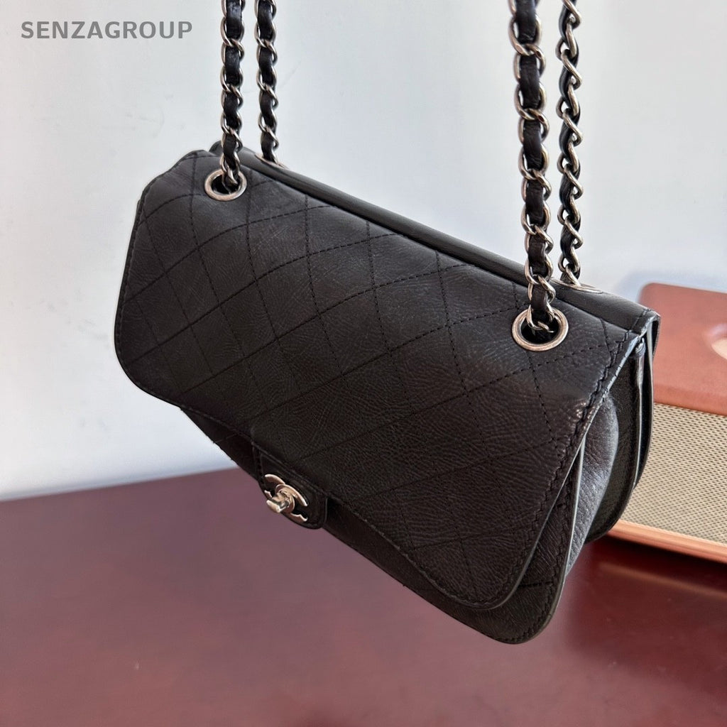 CHANEL Diamond Patten Calfskin Chain Shoulder bag Crossbody Women Black Silver