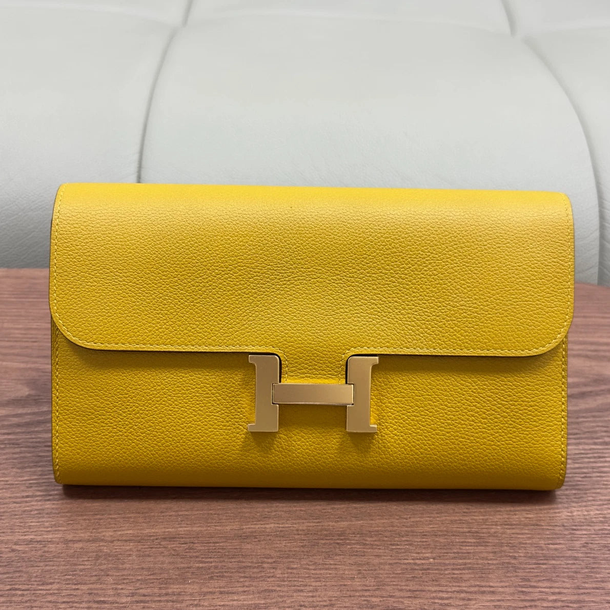 Hermes Constance Togo Leather Long Wallet Yellow Gold Hardware