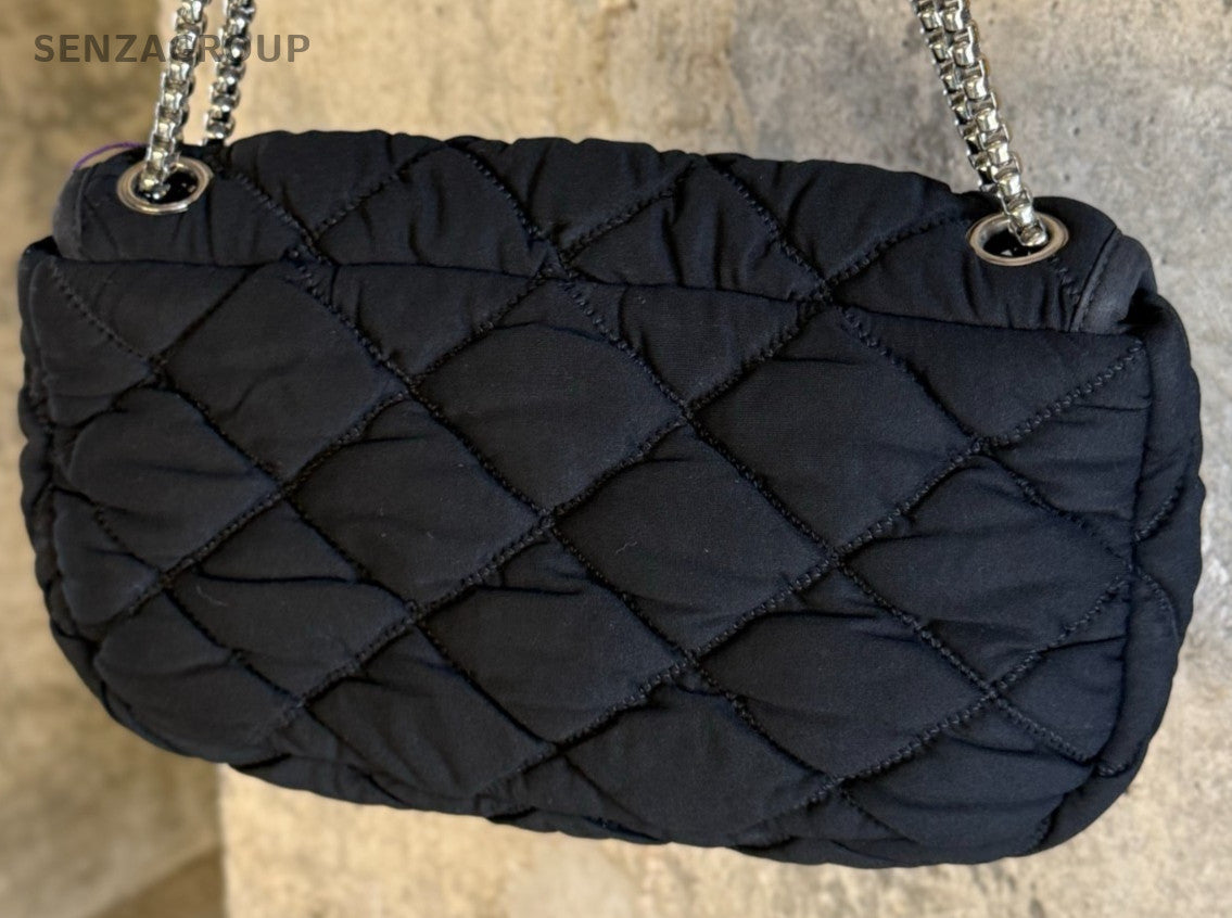 Chanel Diamond Pattern Chain Shoulder Bag Black Silver Used Women Classic