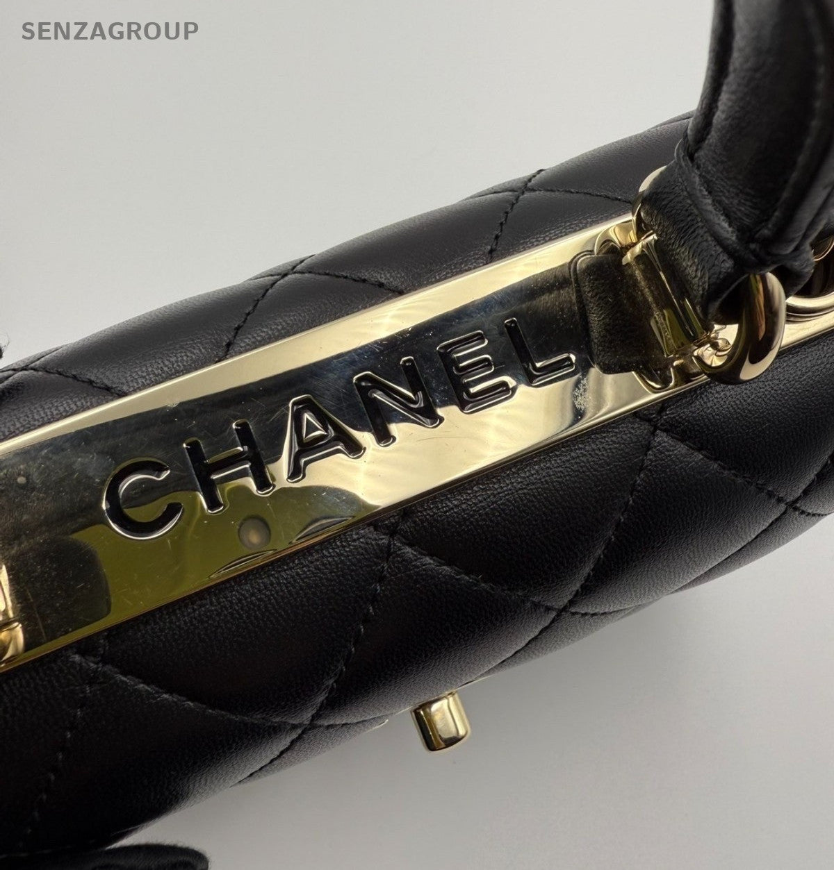 Chanel Trendy CC Lambskin Mini Top Handle Shoulder Crossbody Black Gold Women