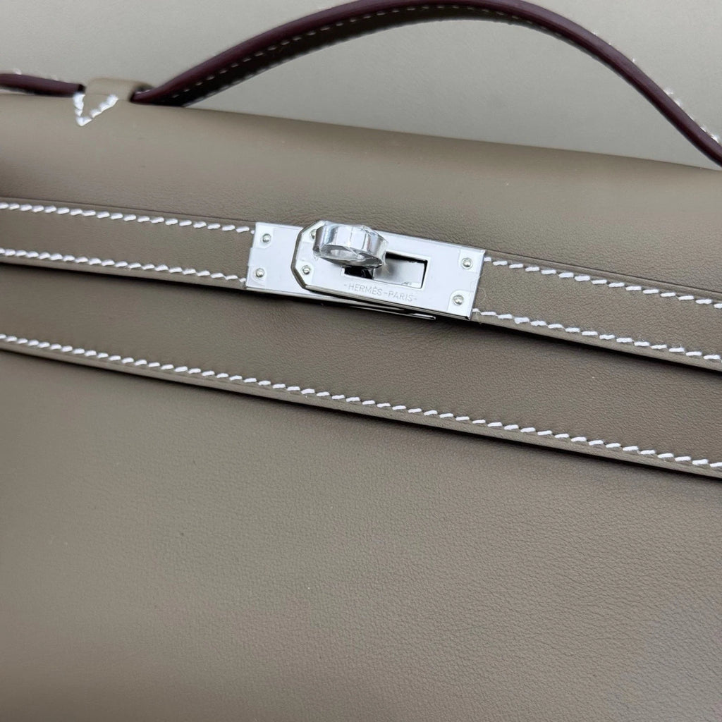 Hermes Minikelly Swift Leather Gray Silver Hardware Handbag For Women