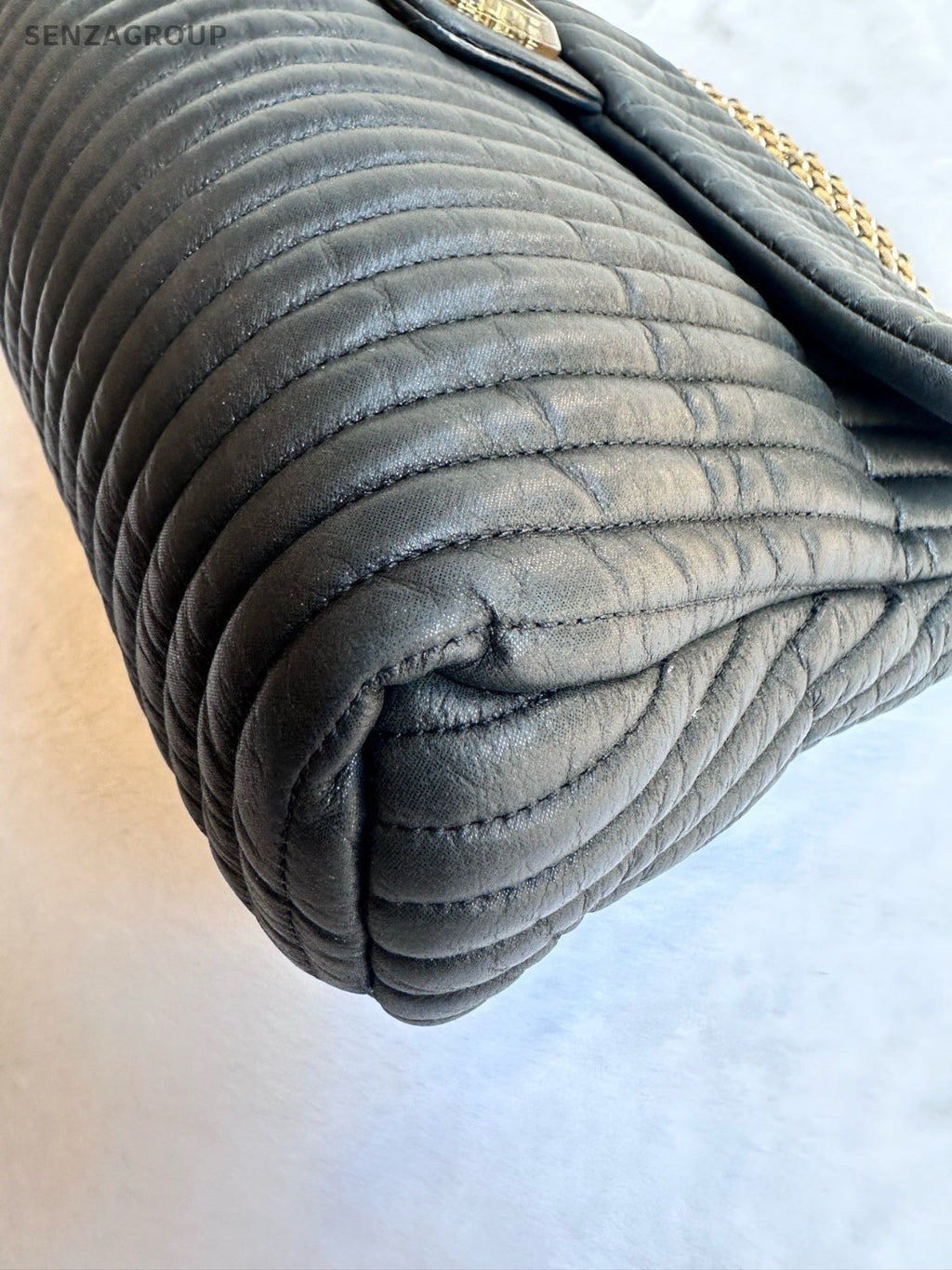 Chanel Calfskin Chain Shoulder Bag Crossbody Black Gold Women Classic